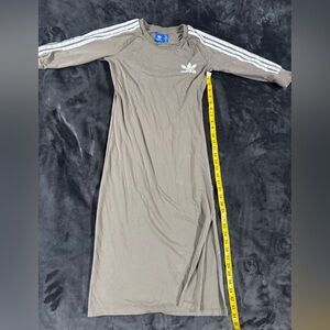 adidas Olive Long Sleeve Maxi Dress with White Sleeve Stripes